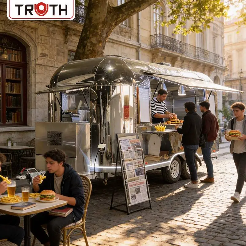 Camion de nourriture mobile en acier inoxydable pour hamburgers